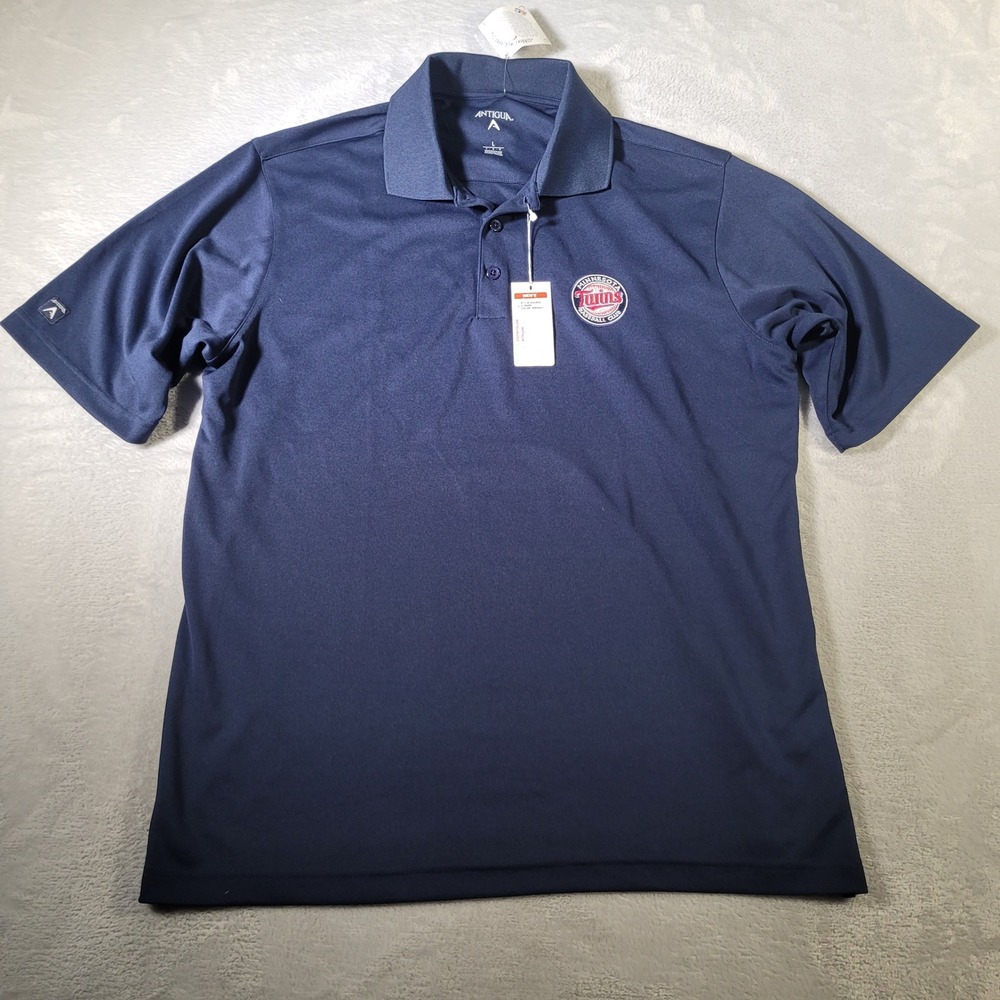 Minnesota Twins Polo Shirt Mens Large Navy Blue MLB Antigua Stretch Performance